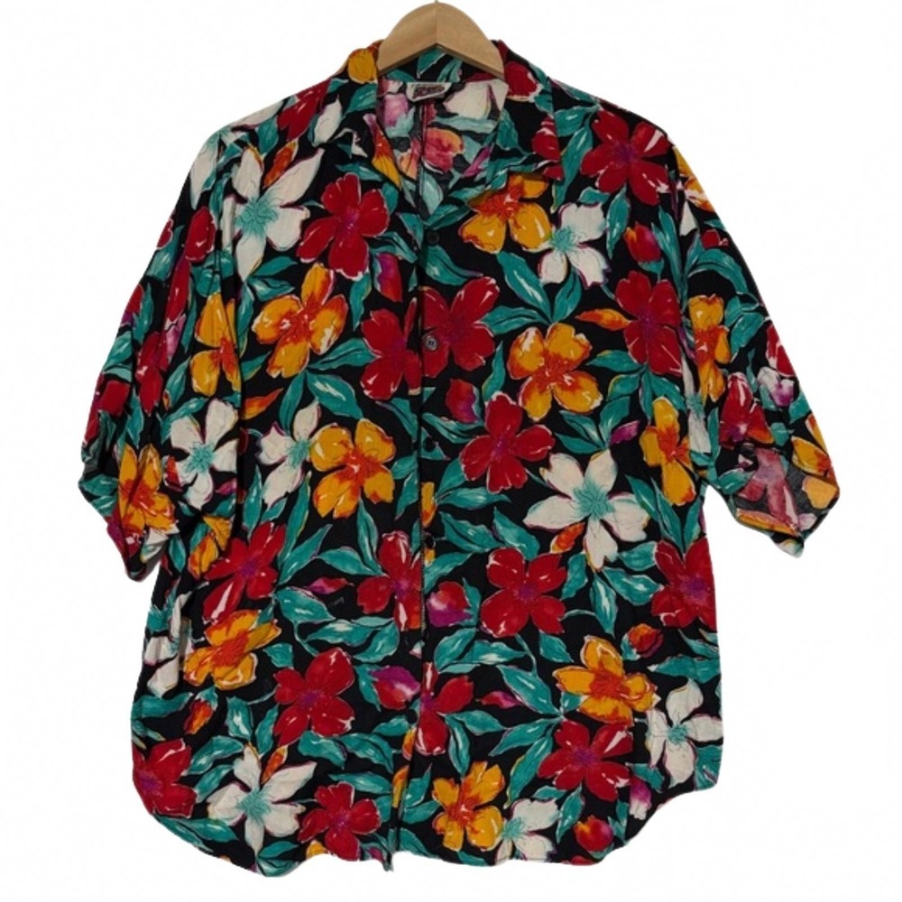 Vintage 90s Shirt XL Mens Rayon Floral Tropical Made In USA California Krush